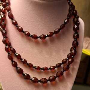 Cherry Amber With Black Spinel Spacers Sterling  Clasp Approx 48 Inches